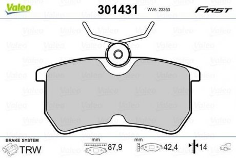 Колодки гальмівні FORD T. FOCUS 98-04 Valeo 301431 (фото 1)