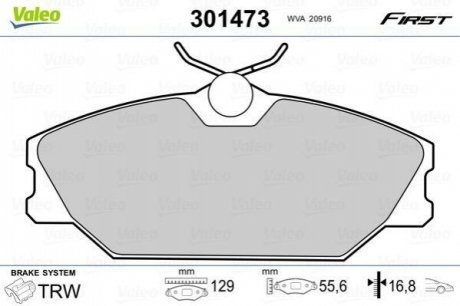 Тормозные колодки керамические передний RENAULT CLIO II, LAGUNA I, MEGANE I, MEGANE I CLASSIC, MEGANE I COACH, MEGANE SCENIC, SAFRANE II, SCENIC I 1.4-3.0 06.95-06.09 Valeo 301473 (фото 1)