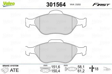 Колодки гальмівні FORD P. FIESTA/FUSION 95-08 BEZ CZUJNIKA Valeo 301564 (фото 1)