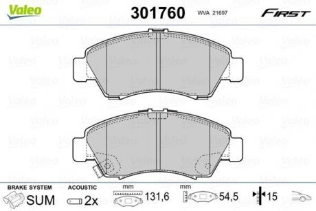 Колодки гальмівні HONDA P. CIVIC 91- Valeo 301760 (фото 1)