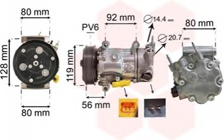 Компресор кондиціонера CITROEN BERLINGO/ PEUGEOT 207,208 (вир-во) Van Wezel 0900K255 (фото 1)