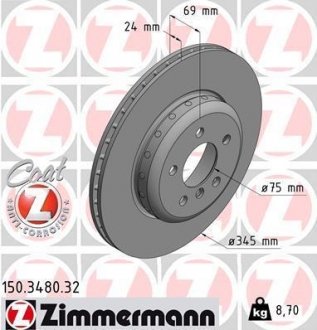 Диск гальмівний BMW 5 F10 10- TYŁ Тормозной диск ZIMMERMANN 150348032 (фото 1)