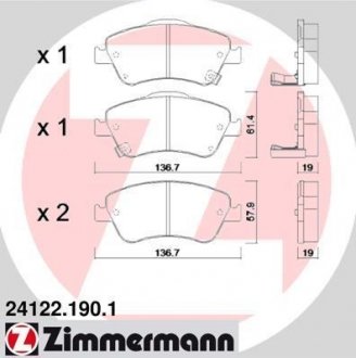 Гальмівні колодки, дискові (набір) ZIMMERMANN 241221901 (фото 1)